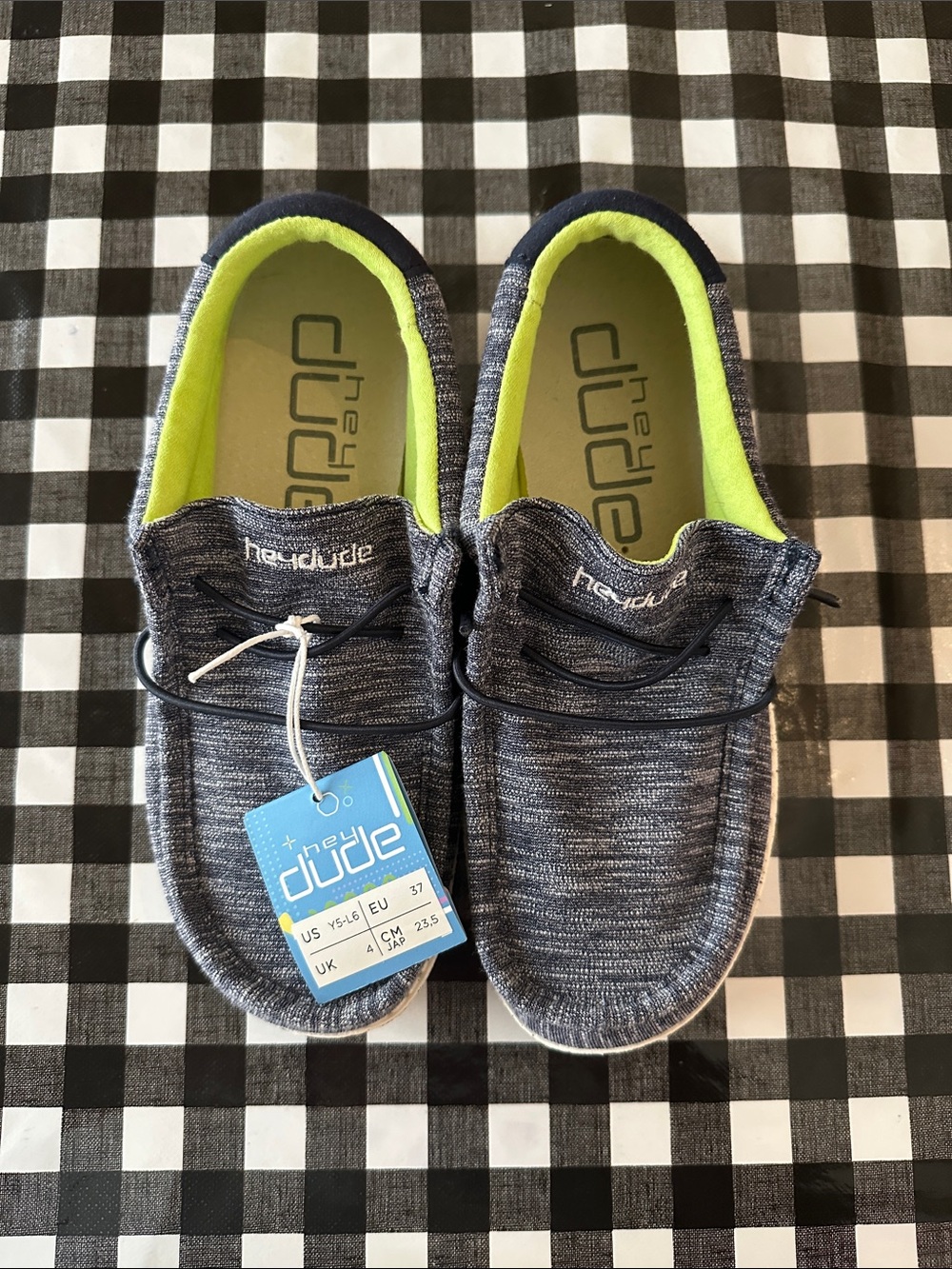 Hey Dude Kids' Slip-On Sneakers in Heather Navy with Lime Interior